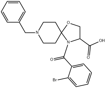 8-benzyl-4-(2-bromobenzoyl)-1-oxa-4,8-diazaspiro[4.5]decane-3-carboxylic acid Structure