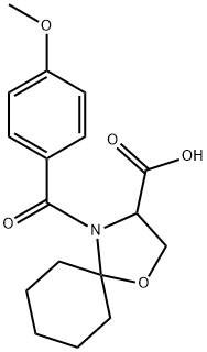4-(4-メトキシベンゾイル)-1-オキサ-4-アザスピロ[4.5]デカン-3-カルボン酸 化学構造式