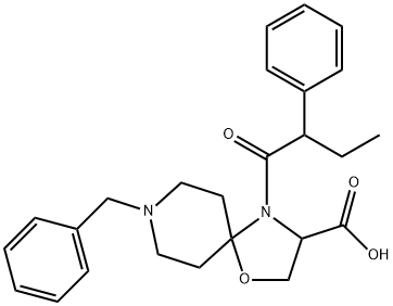 8-benzyl-4-(2-phenylbutanoyl)-1-oxa-4,8-diazaspiro[4.5]decane-3-carboxylic acid Struktur