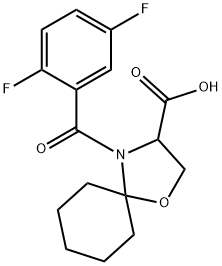 4-(2,5-ジフルオロベンゾイル)-1-オキサ-4-アザスピロ[4.5]デカン-3-カルボン酸 化学構造式