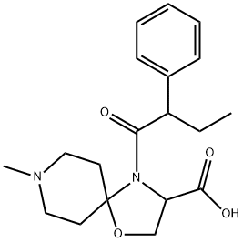 8-メチル-4-(2-フェニルブタノイル)-1-オキサ-4,8-ジアザスピロ[4.5]デカン-3-カルボン酸 化学構造式