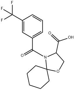4-[3-(trifluoromethyl)benzoyl]-1-oxa-4-azaspiro[4.5]decane-3-carboxylic acid Struktur