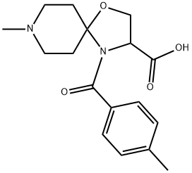 8-methyl-4-(4-methylbenzoyl)-1-oxa-4,8-diazaspiro[4.5]decane-3-carboxylic acid Struktur