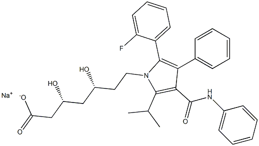 sodium:(3R,5R)-7-[2-(2-fluorophenyl)-3-phenyl-4-(phenylcarbamoyl)-5-propan-2-ylpyrrol-1-yl]-3,5-dihydroxyheptanoate, 1346598-86-4, 结构式