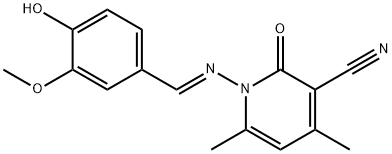 1-[(4-hydroxy-3-methoxybenzylidene)amino]-4,6-dimethyl-2-oxo-1,2-dihydro-3-pyridinecarbonitrile 结构式