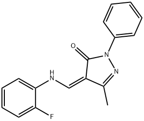 (Z)-4-(((2-fluorophenyl)amino)methylene)-5-methyl-2-phenyl-2,4-dihydro-3H-pyrazol-3-one Structure