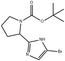 1-Pyrrolidinecarboxylic acid, 2-(5-bromo-1H-imidazol-2-yl)-, 1,1-dimethylethyl ester 化学構造式