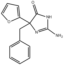 2-amino-5-benzyl-5-(furan-2-yl)-4,5-dihydro-1H-imidazol-4-one Struktur