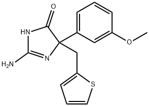 2-amino-5-(3-methoxyphenyl)-5-[(thiophen-2-yl)methyl]-4,5-dihydro-1H-imidazol-4-one 结构式