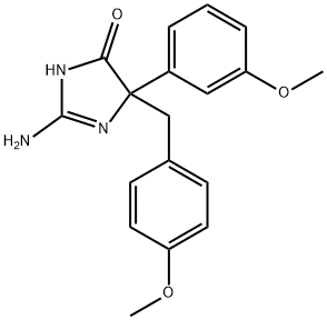 2-amino-5-(3-methoxyphenyl)-5-[(4-methoxyphenyl)methyl]-4,5-dihydro-1H-imidazol-4-one Struktur