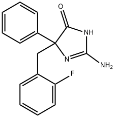 2-amino-5-[(2-fluorophenyl)methyl]-5-phenyl-4,5-dihydro-1H-imidazol-4-one Structure