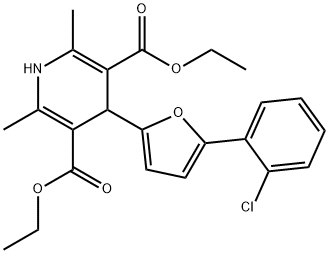 diethyl 4-(5-(2-chlorophenyl)furan-2-yl)-2,6-dimethyl-1,4-dihydropyridine-3,5-dicarboxylate 结构式