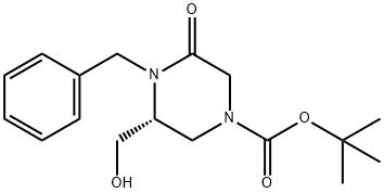 (R)-1-BOC-4-ベンジル-3-(ヒドロキシメチル)-5-オキソピペラジン 化学構造式