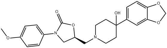 (5S)-5-[(4-benzo[1,3]dioxol-5-yl-4-hydroxy-1-piperidyl)methyl]-3-(4-methoxyphenyl)oxazolidin-2-one Struktur