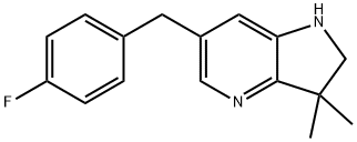 6-(4-fluorobenzyl)-3,3-dimethyl-2,3-dihydro-1H-pyrrolo[3,2-b]pyridine 化学構造式