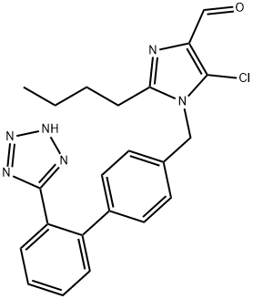 1-((2-(2H-四唑-5-基)-[1,1-二联苯]-4-基)甲基)-2-丁基-5-氯-1H-咪唑-4-甲醛, 141949-90-8, 结构式