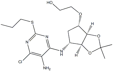 2-[[(3aR,4S,6R,6aS)-6-[(5-amino-6-chloro-2-propylsulfanylpyrimidin-4-yl)amino]-2,2-dimethyl-4,5,6,6a-tetrahydro-3aH-cyclopenta[d][1,3]dioxol-4-yl]oxy]ethanol Struktur