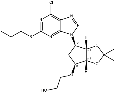 ETHANOL, 2-[[(3AR,4S,6R,6AS)-6-[7-CHLORO-5-(PROPYLTHIO)-3H-1,2,3-TRIAZOLO[4,5-D]PYRIMIDIN-3-YL]TETRAHYDRO-2,2-DIMETHYL-4H-CYCLOPENTA-1,3-DIOXOL-4-YL]OXY]- Struktur