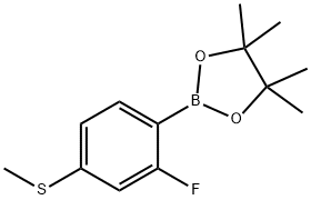 2-(2-FLUORO-4-(METHYLTHIO)PHENYL)-4,4,5,5-TETRAMETHYL-1,3,2-DIOXABOROLANE 化学構造式