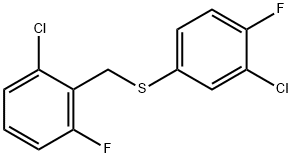 1-クロロ-3-フルオロ-2-[(3-クロロ-4-フルオロフェニル)スルファニルメチル]ベンゼン 化学構造式