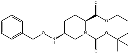 (2S,5R)-5-(benzyloxyamino)piperidin-1,2-dicarboxylic acid 1-tert-butyl ester 2-ethyl ester Struktur