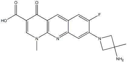 Benzo[b][1,8]naphthyridine-3-carboxylicacid, 8-(3-amino-3-methyl-1-azetidinyl)-7-fluoro-1,4-dihydro-1-methyl-4-oxo- 化学構造式