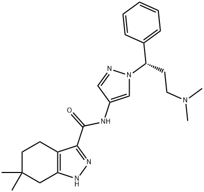 N-[1-[(1S)-3-(dimethylamino)-1-phenylpropyl]pyrazol-4-yl]-6,6-dimethyl-1,4,5,7-tetrahydroindazole-3-carboxamide, 1557232-32-2, 结构式