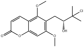 (+)-6-(3-Chloro-2-hydroxy-3-methylbutyl)-5,7-dimethoxycoumarin, 15575-50-5, 结构式