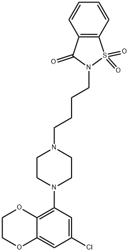 2-[4-[4-[(7-クロロ-2,3-ジヒドロ-1,4-ベンゾジオキシン)-5-イル]-1-ピペラジニル]ブチル]-1,2-ベンゾイソチアゾール-3(2H)-オン1,1-ジオキシド 化学構造式