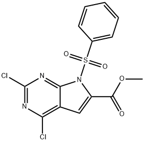 2,4-ジクロロ-7-(フェニルスルホニル)-7H-ピロロ[2,3-D]ピリミジン-6-カルボン酸メチルエステル 化学構造式