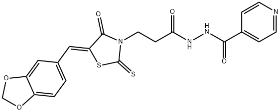 (Z)-N-(3-(5-(benzo[d][1,3]dioxol-5-ylmethylene)-4-oxo-2-thioxothiazolidin-3-yl)propanoyl)isonicotinohydrazide Structure