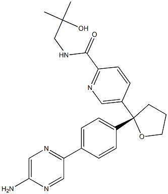5-[(2R)-2-[4-(5-aminopyrazin-2-yl)phenyl]oxolan-2-yl]-N-(2-hydroxy-2-methylpropyl)pyridine-2-carboxamide Structure