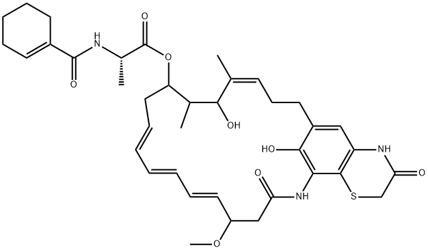 Alanine,N-(1-cyclohexen-1-ylcarbonyl)-,(10E,12E,14E,20Z)-2,3,6,7,8,9,16,17,18,19,22,23-dodecahydro-19,26-dihydroxy-9-methoxy-18,20-dimethyl-2,7-dioxo-1H-5,24-metheno[1,4]thiazino[2,3-c]azacyclotricosin-17-ylester Structure