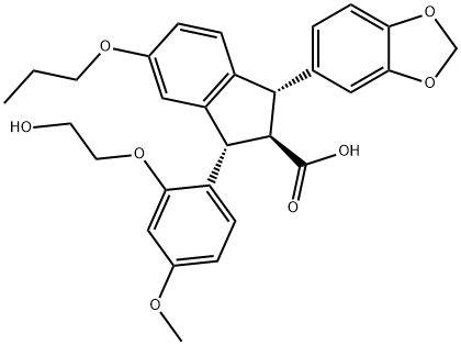 1H-Indene-2-carboxylicacid,1-(1,3-benzodioxol-5-yl)-2,3-dihydro-3-[2-(2-hydroxyethoxy)-4-methoxyphenyl]-5-propoxy-,(1S,2R,3S)-|1H-Indene-2-carboxylicacid,1-(1,3-benzodioxol-5-yl)-2,3-dihydro-3-[2-(2-hydroxyethoxy)-4-methoxyphenyl]-5-propoxy-,(1S,2R,3S)-