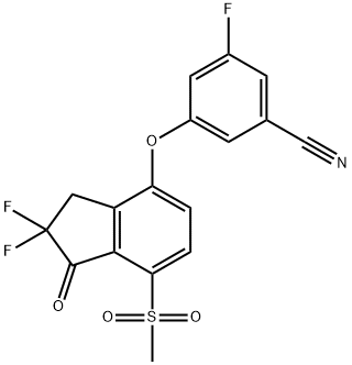 3-((2,2-二氟-7-(甲磺酰)-1-氧亚基-2,3-二氢-1H-茚-4-基)氧代)-5-氟苯甲腈 结构式