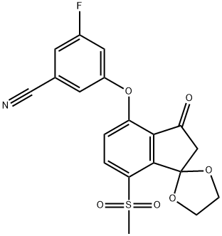 3-fluoro-5-(7'-(methylsulfonyl)-3'-oxo-2',3'-dihydrospiro[1,3]dioxolane-2,1'-indene)-
4'-yloxybenzonitrile 化学構造式