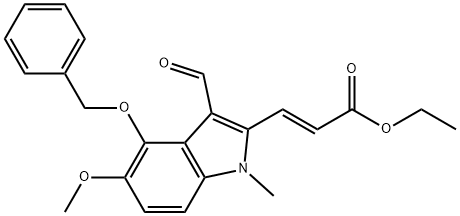 ethyl (E)-3-(4-(benzyloxy)-3-formyl-5-methoxy-1-methyl-1H-indol-2-yl)acrylate 化学構造式