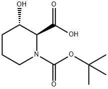 (2S,3S)-1-(tert-butoxycarbonyl)-3-hydroxypiperidine-2-carboxylic acid 化学構造式