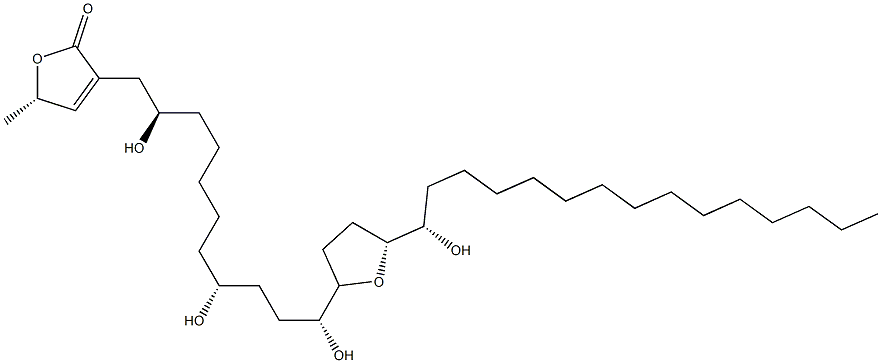 2(5H)-Furanone,5-methyl-3-[(2R,8R,11R)-2,8,11-trihydroxy-11-[(2R,5R)-tetrahydro-5-[(1S)-1-hydroxypentadecyl]-2-furanyl]undecyl]-,(5S)- Structure