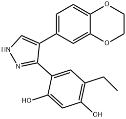 4-(4-(2,3-dihydrobenzo[b][1,4]dioxin-6-yl)-1H-pyrazol-3-yl)-6-ethylbenzene-1,3-diol 结构式