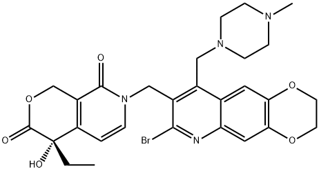 (S)-7-((7-溴-9-((4-甲基哌嗪-1-基)甲基)-2,3-二氢-[1,4]二噁己环并[2,3-G]喹啉-8-基)甲基)-4-乙基-4-羟基-1H-吡喃并[3,4-C]吡啶-3,8(4H,7H)-二酮,173419-36-8,结构式