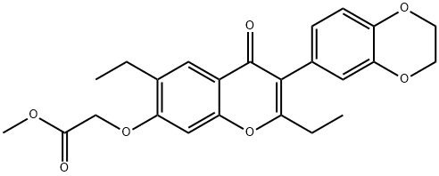 methyl 2-((3-(2,3-dihydrobenzo[b][1,4]dioxin-6-yl)-2,6-diethyl-4-oxo-4H-chromen-7-yl)oxy)acetate 化学構造式