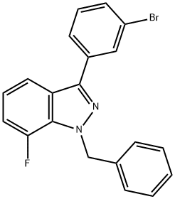 1-Benzyl-7-fluoro-3-(3-bromophenyl)-1H-indazole 化学構造式