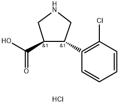 trans-4-(2-Chlorophenyl)pyrrolidine-3-carboxylic acid hydrochloride, 1820581-20-1, 结构式