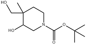 tert-butyl 3-hydroxy-4-(hydroxymethyl)-4-methylpiperidine-1-carboxylate 化学構造式