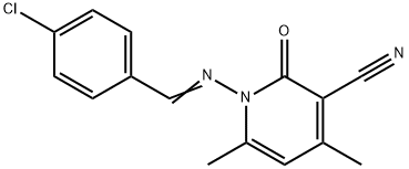 1-[(4-chlorobenzylidene)amino]-4,6-dimethyl-2-oxo-1,2-dihydro-3-pyridinecarbonitrile 结构式