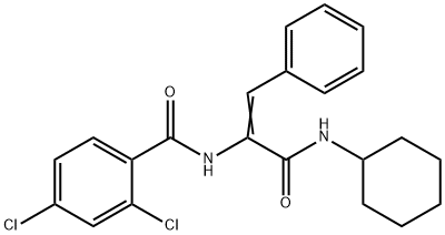 (E)-2,4-dichloro-N-(3-(cyclohexylamino)-3-oxo-1-phenylprop-1-en-2-yl)benzamide Struktur