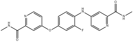 4-[2-fluoro-4-[2-(methylcarbamoyl)pyridin-4-yl]oxyanilino]-N-methylpyridine-2-carboxamide, 1855006-12-0, 结构式
