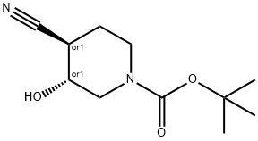 1-piperidinecarboxylic acid, 4-cyano-3-hydroxy-, 1,1-dimethylethyl ester, trans- Struktur
