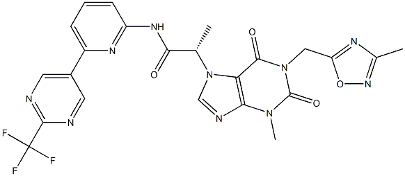(S)-2-(3-methyl-1-((3-methyl-1,2,4-oxadiazol-5-yl)methyl)-2,6-dioxo-2,3-dihydro-1H-purin-7(6H)-yl)-N-(6-(2-(trifluoromethyl)pyrimidin-5-yl)pyridin-2-yl)propanamide Structure